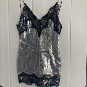 Sequin and black lace mini dress